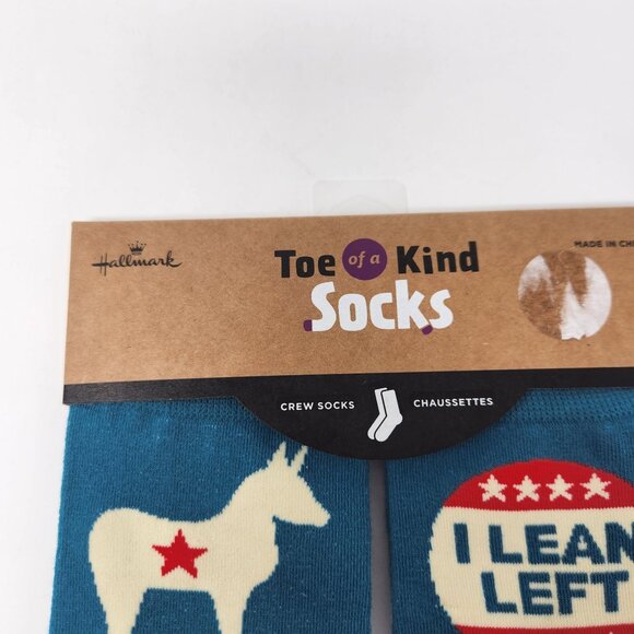 Hallmark Toe Of A Kind Crew Socks "I Lean Left" Patriotic Donkey - Picture 3 of 7